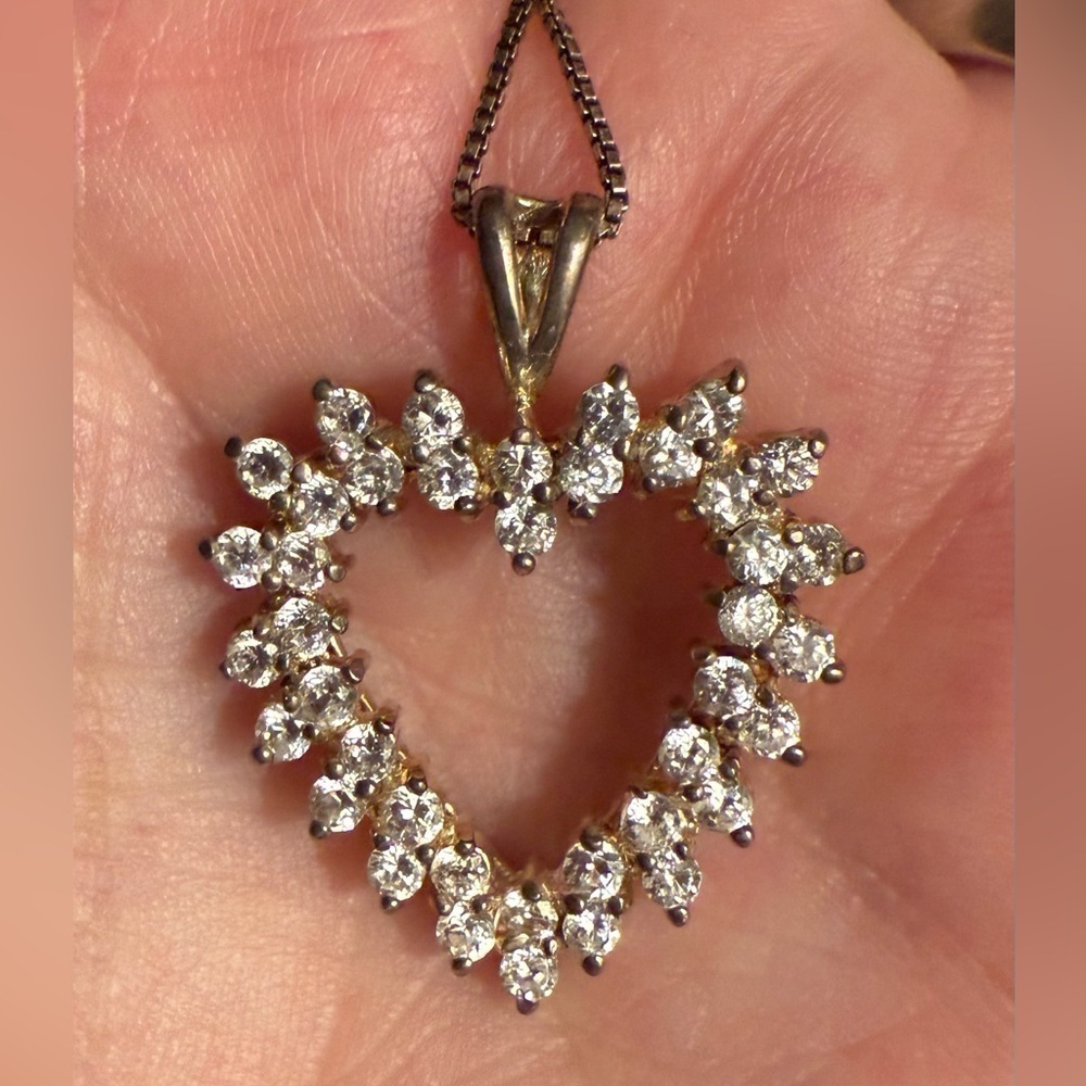 Vintage 925 Sterling Silver Heart Pendant with CZ